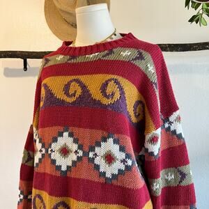 Vintage 90s New River Woven Cotton Chunky Pullover Sweater Size Large Unsiex